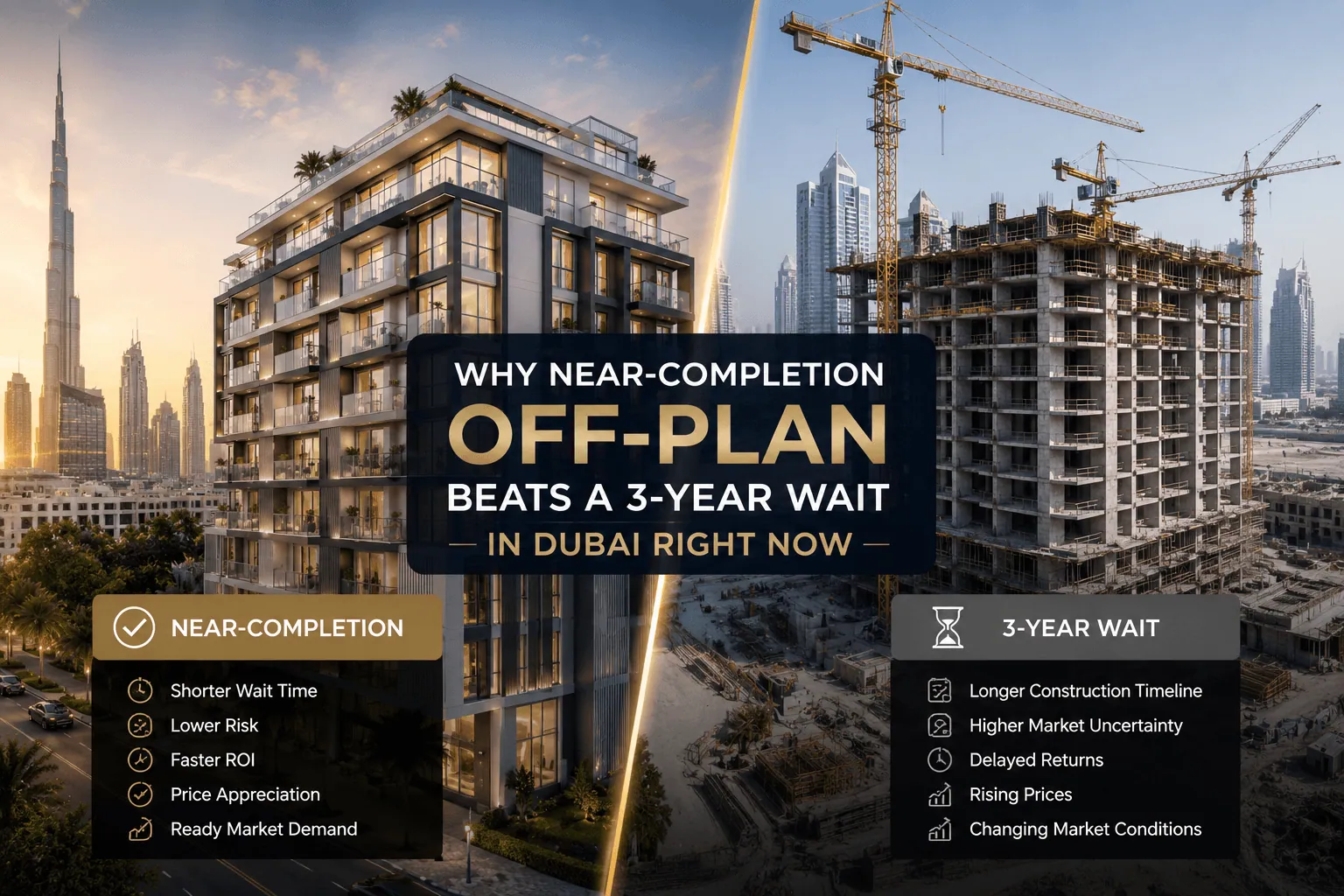 Why Near-Completion Off-Plan Beats a 3-year Wait in Dubai Right Now